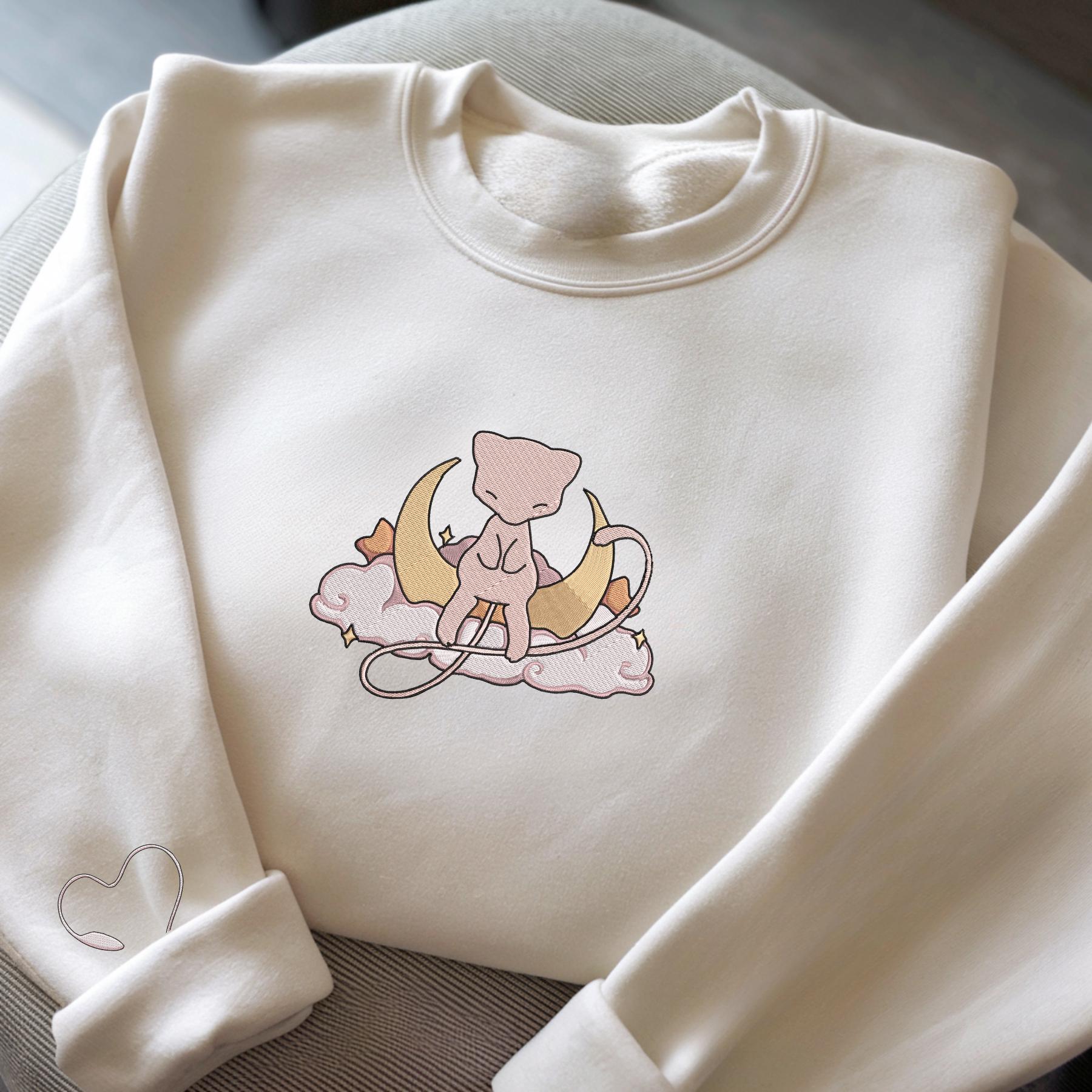 Embroidery Custom Mew Sweatshirt Moon On The Cloud Anime Tshirt Pokemon University Shirt Unisex