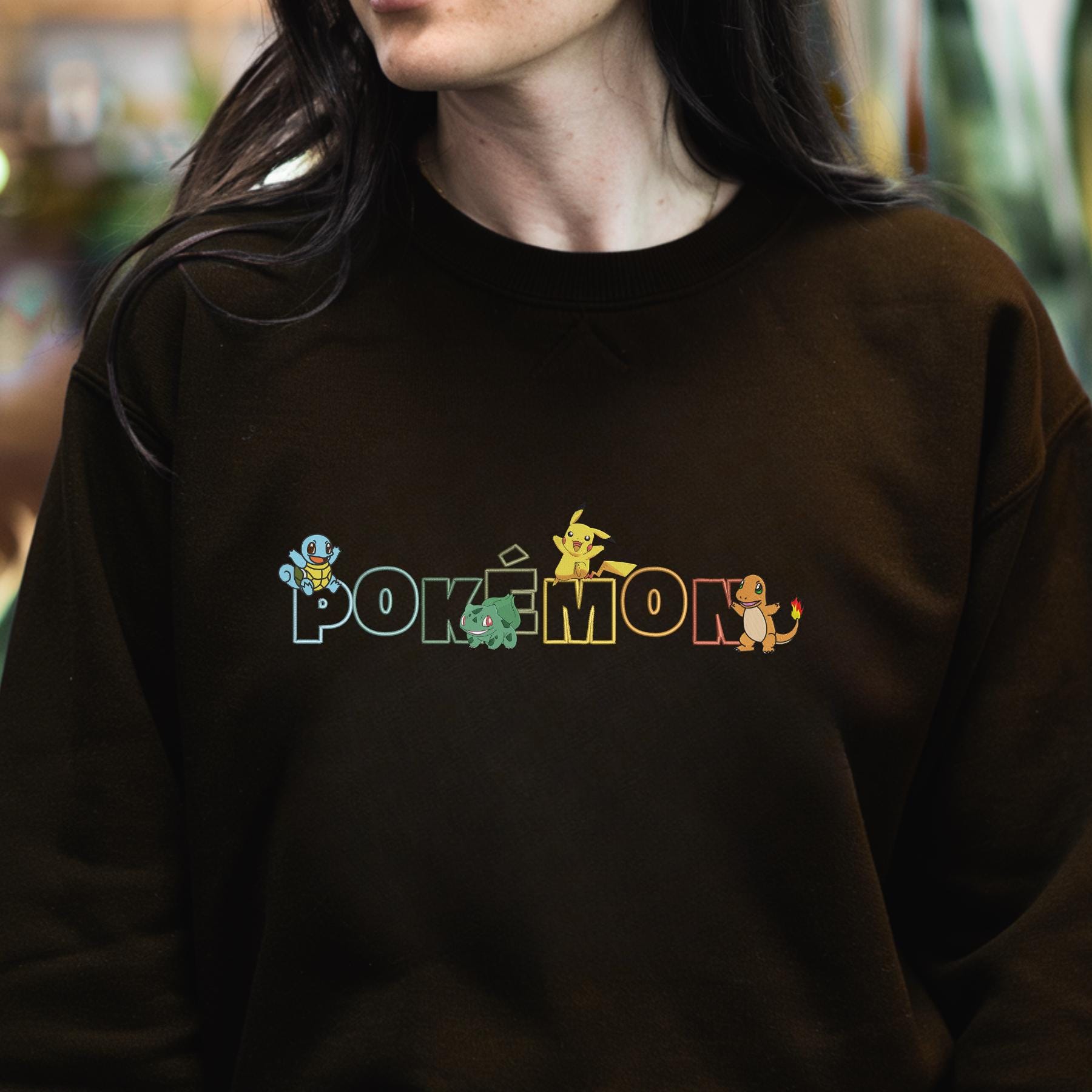 PKM Embroidered Sweatshirt Embroidery Anime Tshirt Unisex Shirt Pullover Funny Video Game Trendy Cartoon