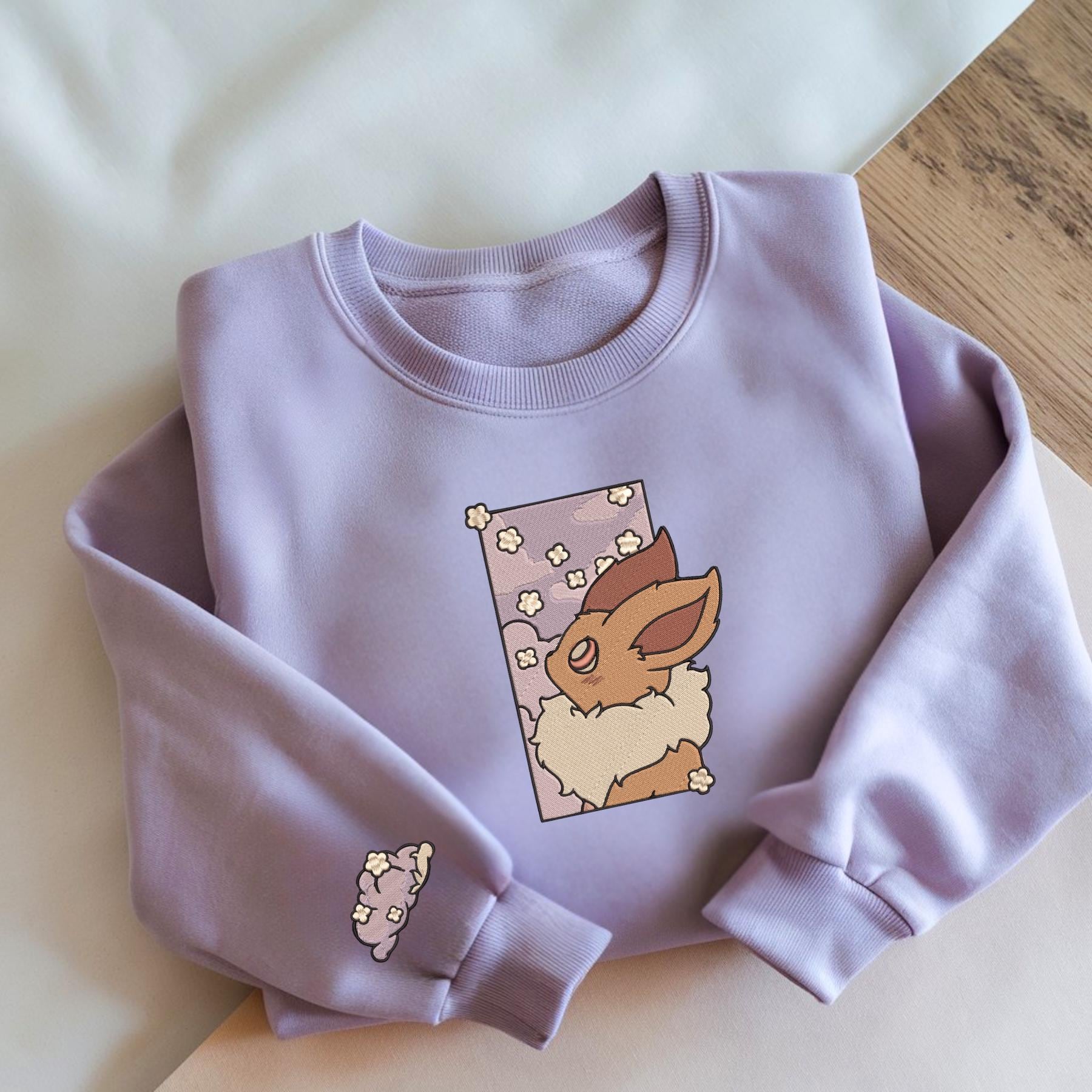 Embroidery Eve PKM Sweatshirt Evolution Flower Anime Tshirt University Shirt Unisex Embroidery Eve PKM Sweatshirt Evolution Flower Anime Tshirt University Shirt Unisex