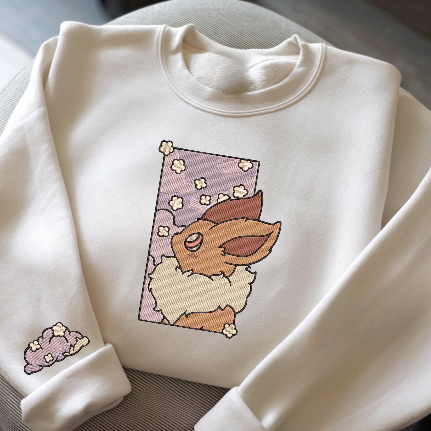 Embroidery Eve PKM Sweatshirt Evolution Flower Anime Tshirt University Shirt Unisex