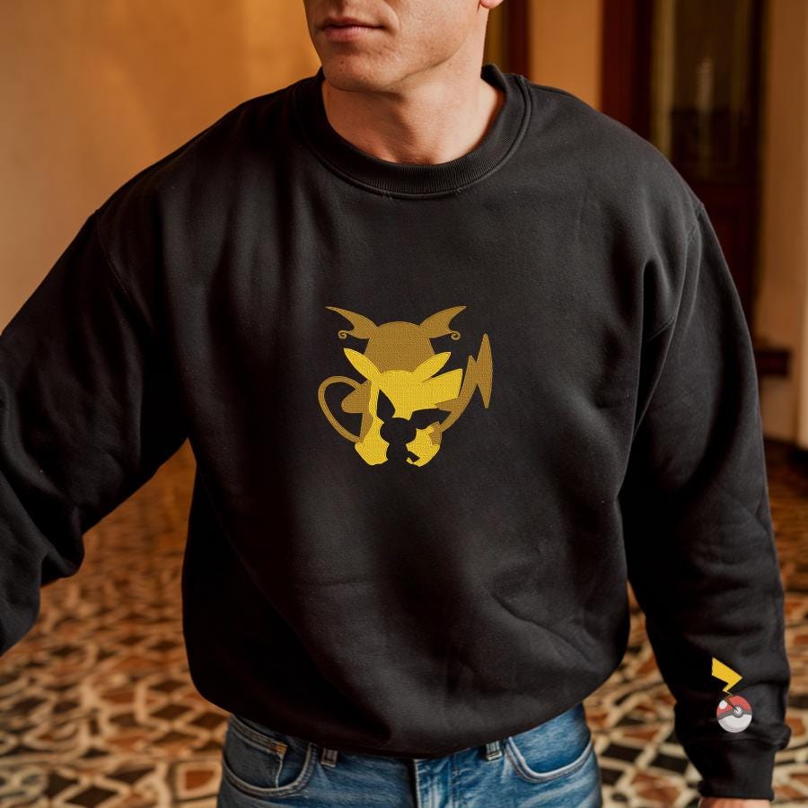 PKM Electric Mouse Sweatshirt Pica Evolution Embroidery Anime Tshirt University Shirt Unisex