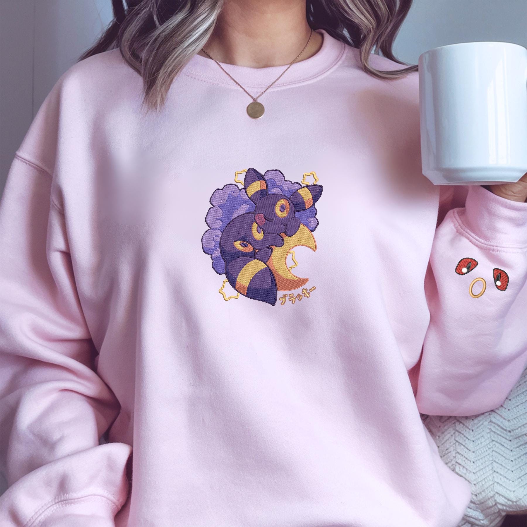 Embroidery Umreon Sleep Sweatshirt Umbreon On The Cloud Anime Tshirt PKM University Shirt Unisex