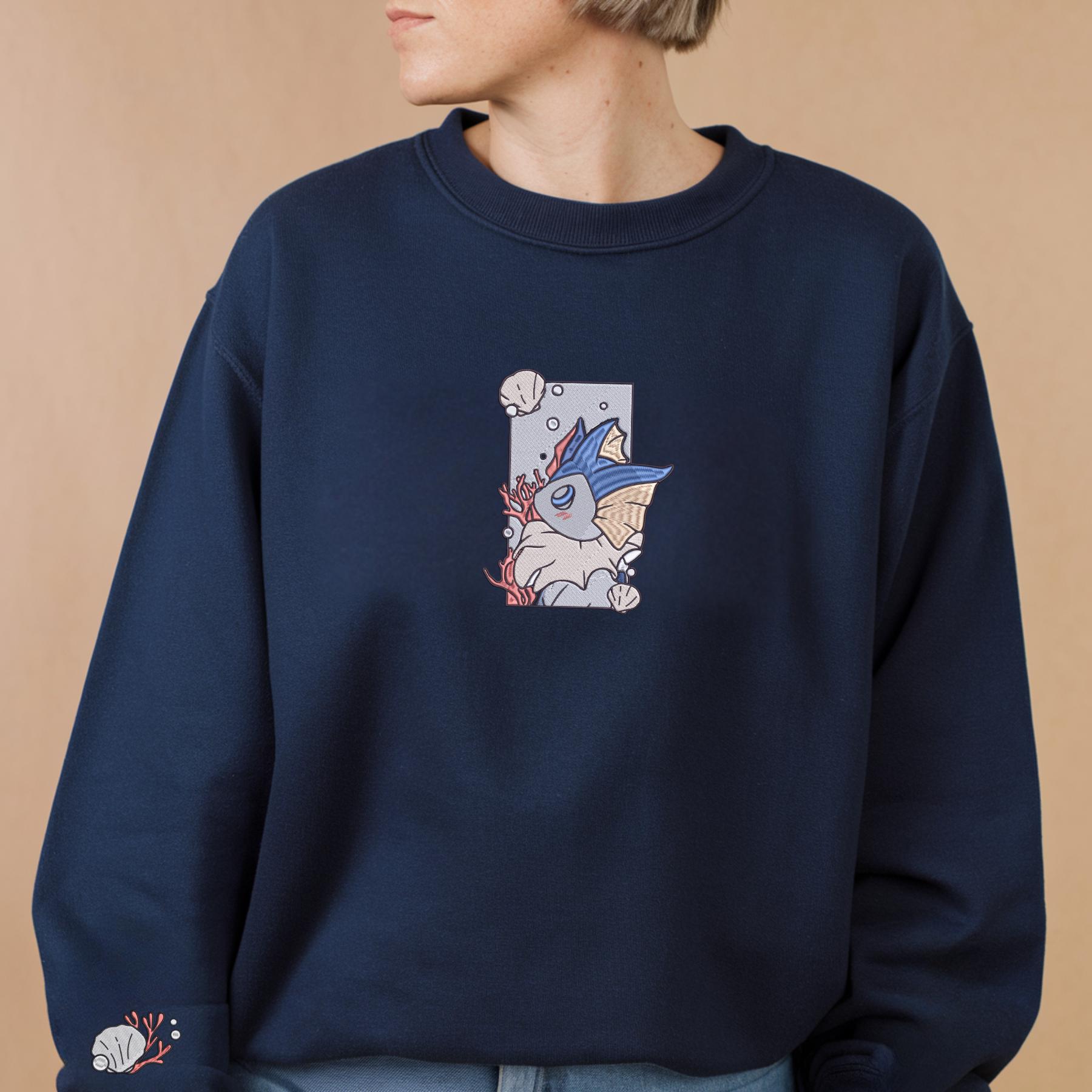 Embroidery Vaporen Moonlight Sweatshirt Evee Water Bubble Jet Anime Tshirt PKM University Shirt Unisex