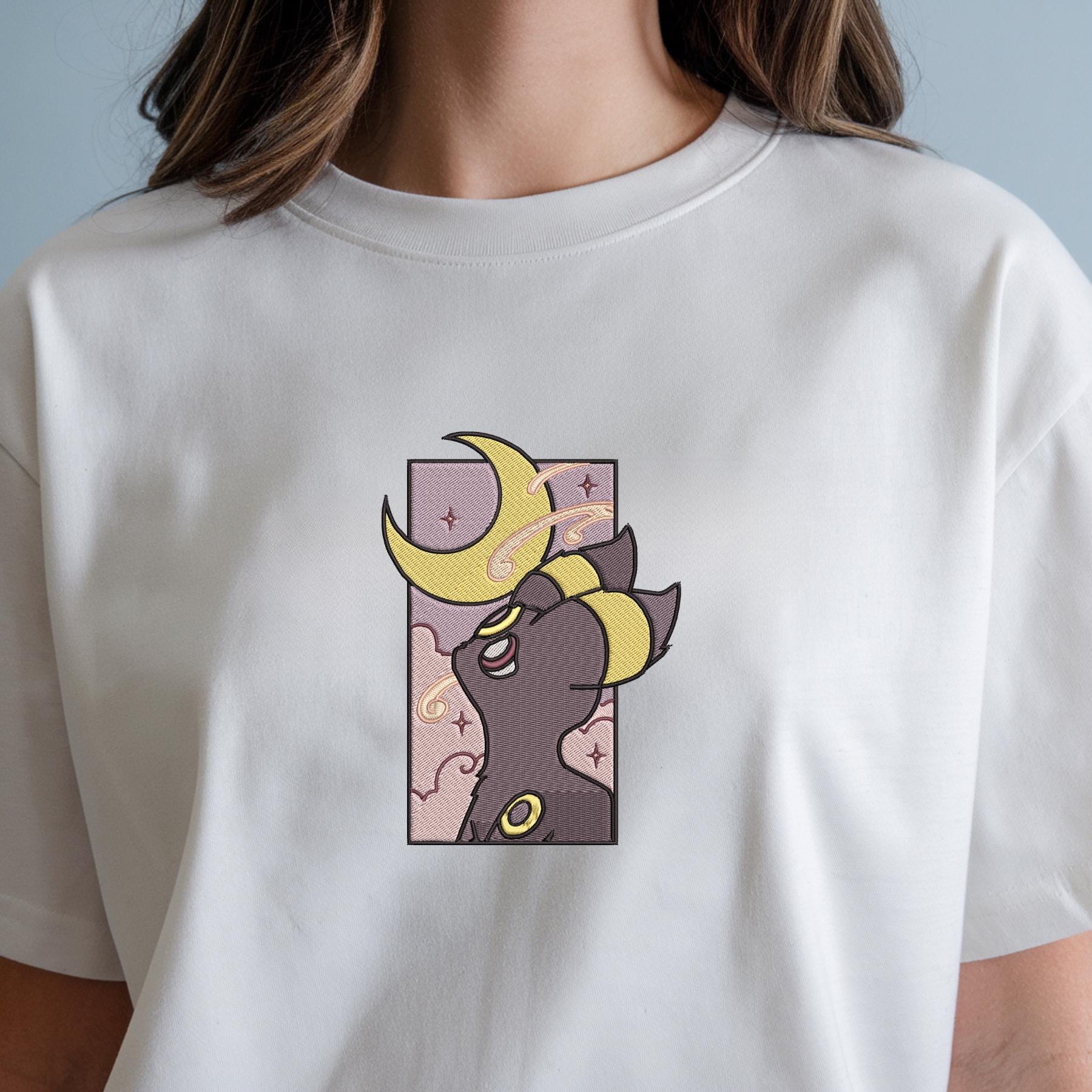 Embroidery Umreon Moonlight Sweatshirt Umbreon Crescent Moon Anime Tshirt PKM University Shirt Unisex