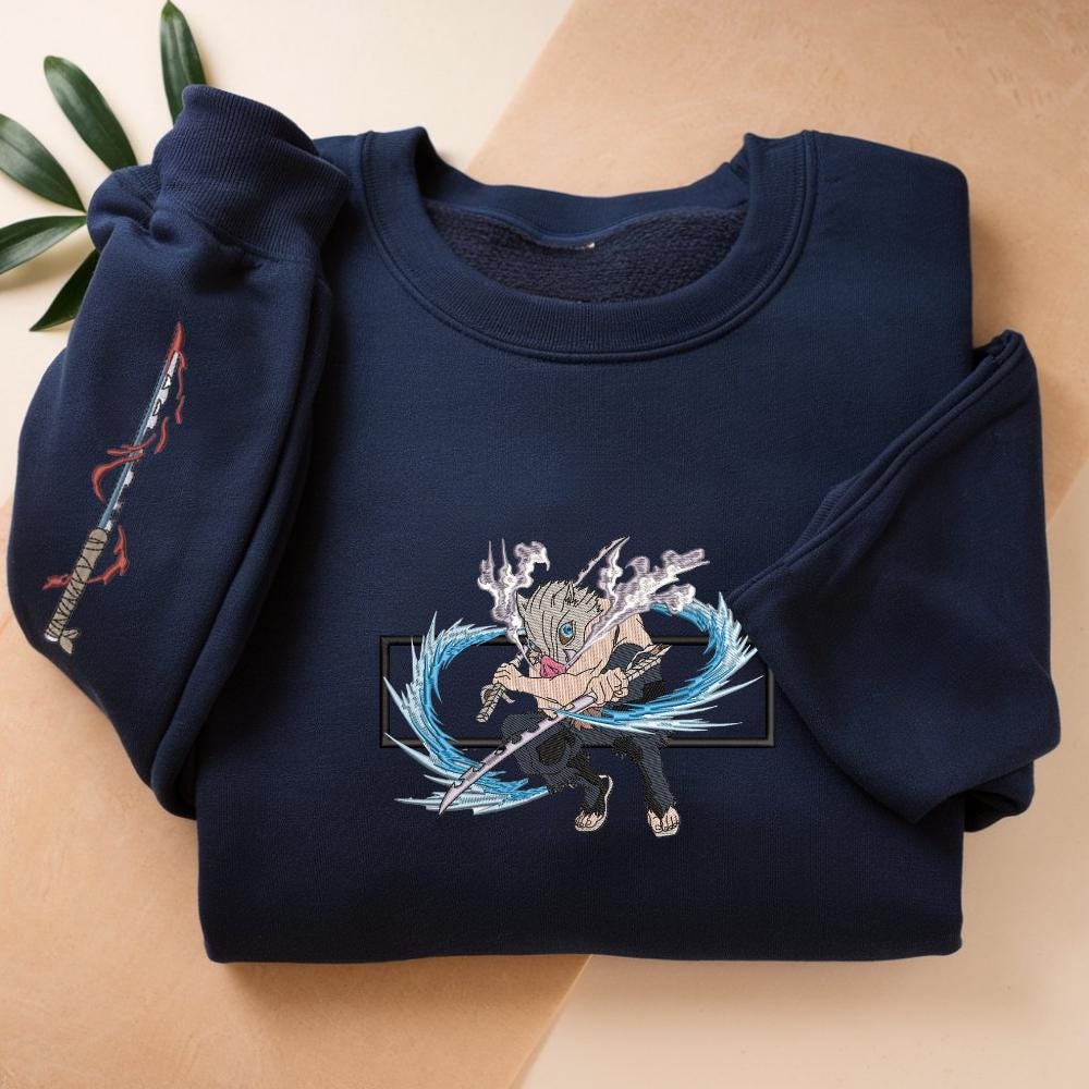Embroidered Inosuke Sweatshirt Second Form-Rip And Tear Hoodies