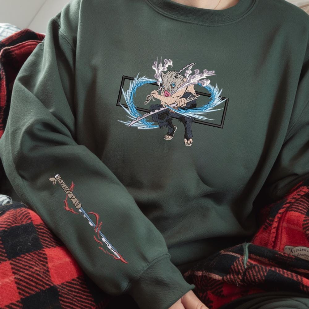 Embroidered Inosuke Sweatshirt Second Form-Rip And Tear Hoodies Embroidered Inosuke Sweatshirt Second Form-Rip And Tear Hoodies