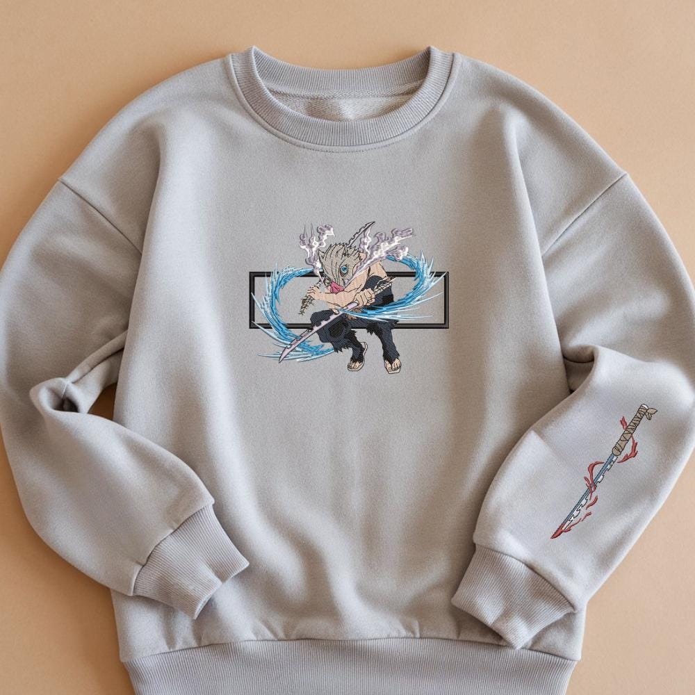 Embroidered Inosuke Sweatshirt Second Form-Rip And Tear Hoodies Embroidered Inosuke Sweatshirt Second Form-Rip And Tear Hoodies