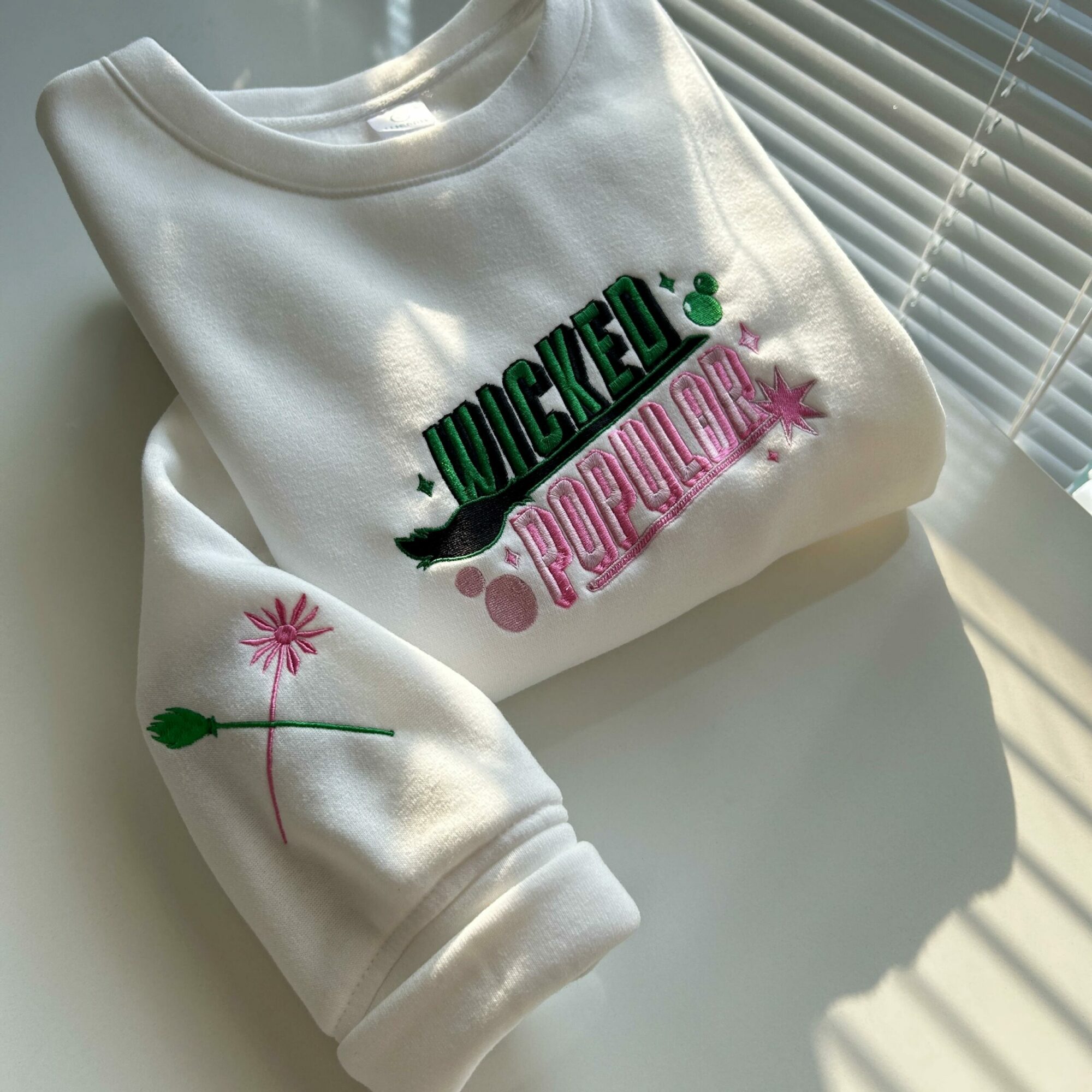 Wicked Popular Glitter Embroidered Sweatshirt Bubble And Broom Elphaba Glinda Hoodie Musical Movie Fan Gift Shirt
