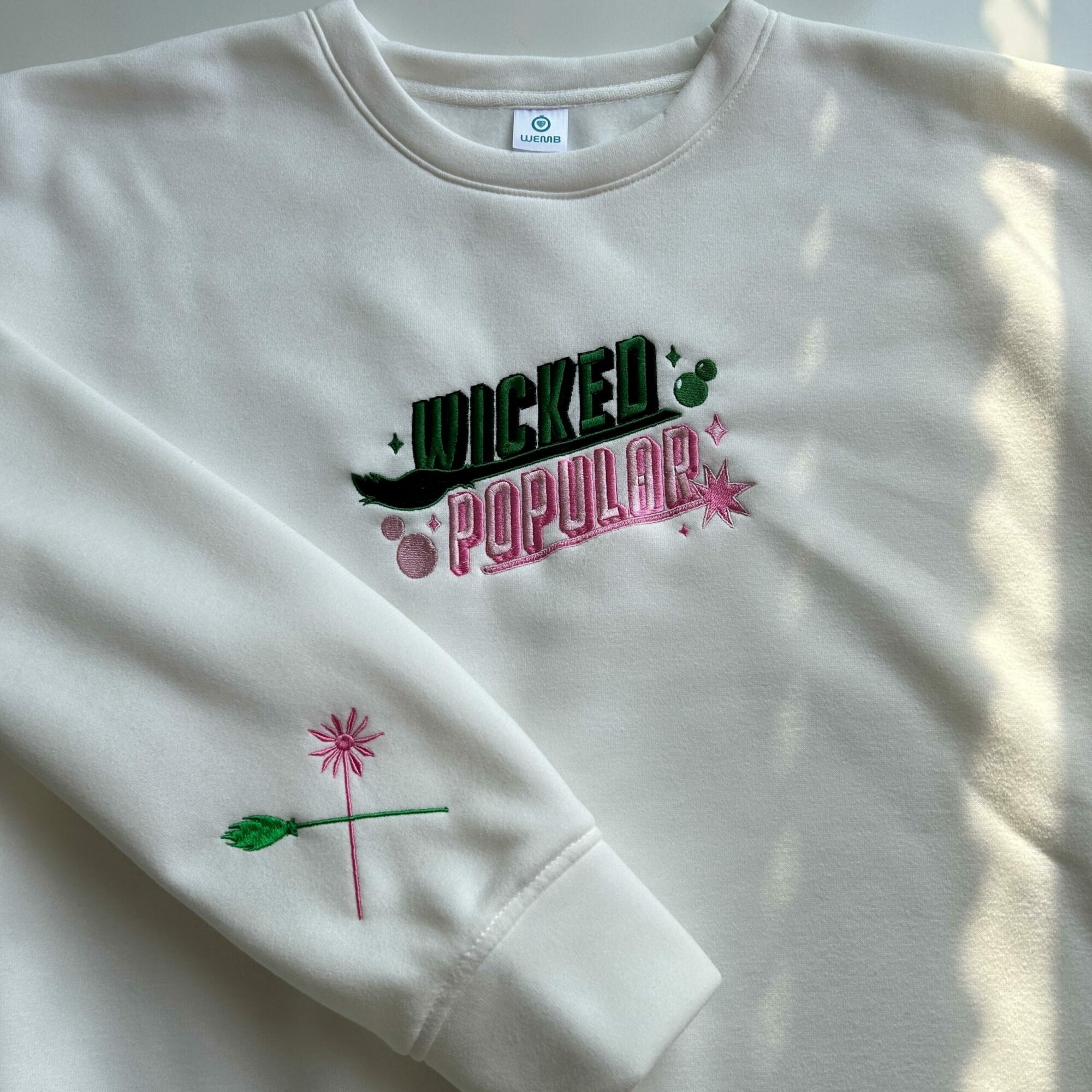 Wicked Popular Glitter Embroidered Sweatshirt Bubble And Broom Elphaba Glinda Hoodie Musical Movie Fan Gift Shirt