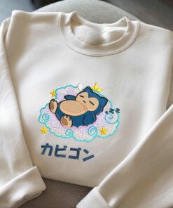 Embroidery Snorlax Sweatshirt, Snorlax Sleeping on the Cloud, Embroidery Anime Tshirt, Pokemon University, Anime Shirt, Unisex Shirt