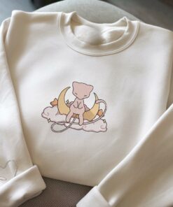 Embroidery Custom Mew Sweatshirt Moon On The Cloud Anime Tshirt Pokemon University Shirt Unisex