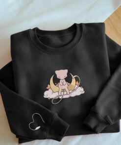 Embroidery Custom Mew Sweatshirt Moon On The Cloud Anime Tshirt Pokemon University Shirt Unisex