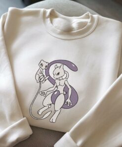 PKM Mew2 Psychic Embroidered Sweatshirt, Mew Evolution, Embroidery Anime Tshirt, PKM University, Anime Shirt, Unisex Shirt