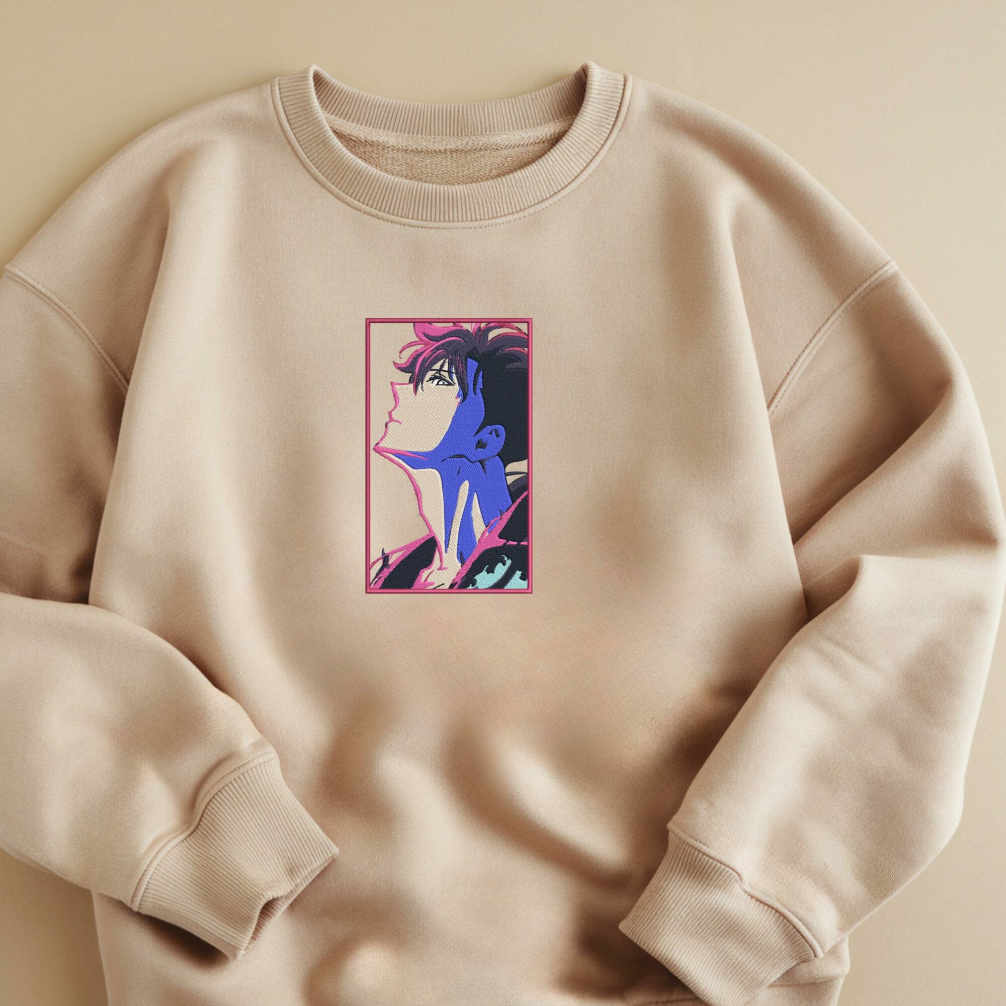Embroidered Anime Sweatshirt – Neon Profile Art Retro 90s Aesthetic Gift