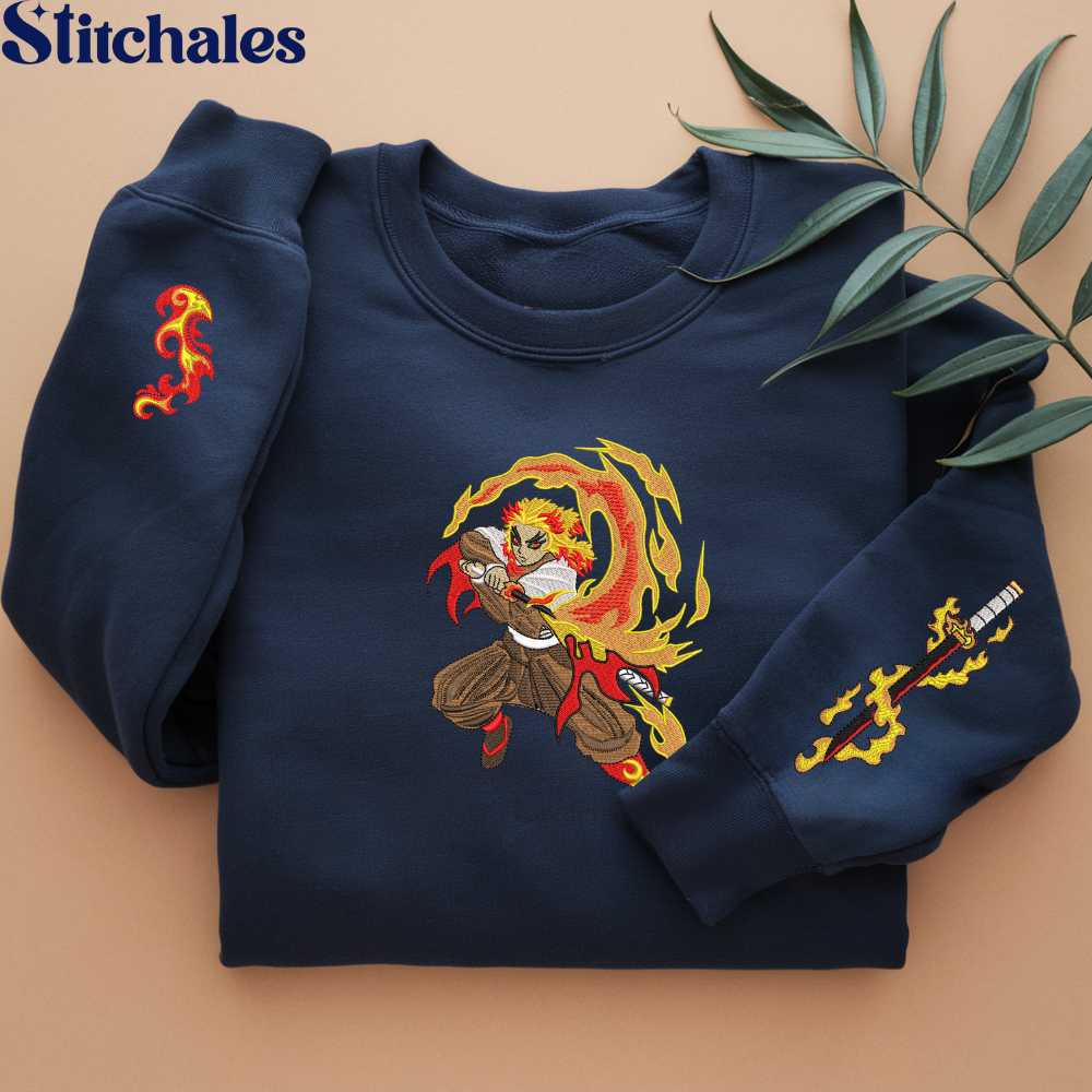 Embroidered Anime Sweatshirt, Rengoku – Flame Breathing Hoodie