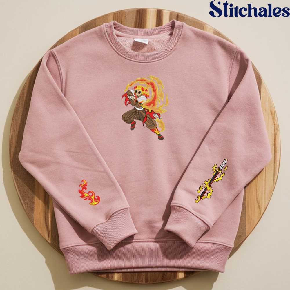 Embroidered Anime Sweatshirt, Rengoku – Flame Breathing Hoodie
