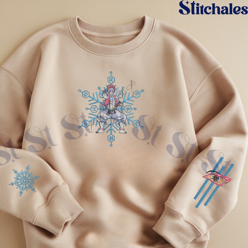 Embroidered Anime Sweatshirt, Akaza – Sanguine Art: Destructive Death Hoodie