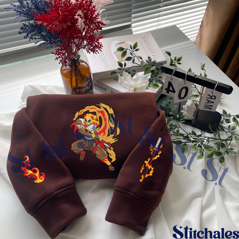 Embroidered Anime Sweatshirt, Rengoku – Flame Breathing Hoodie