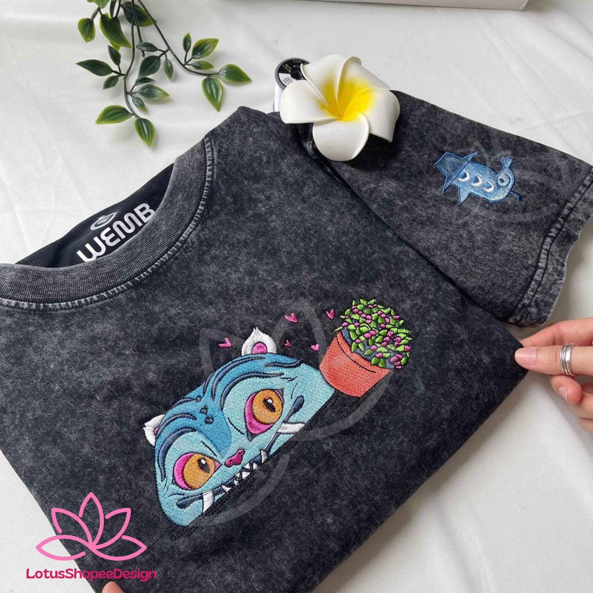 Embroidered Derpy Tiger and Bird Demon Hunter Washed TShirt, Saja Tee, Gift For Her