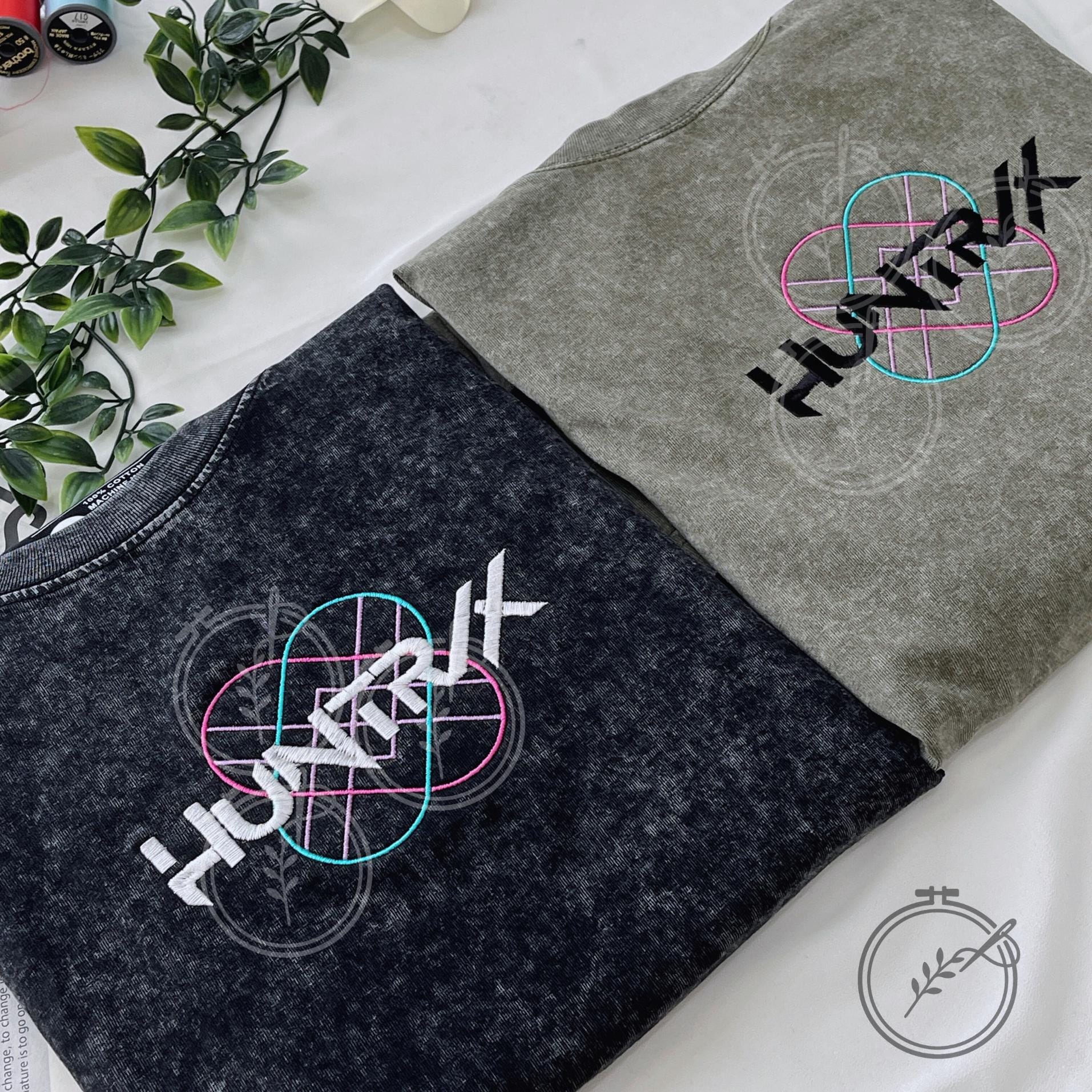 Embroidered KPOP Band Huntrix Washed TShirt Demon Hunter Line Art Tee Fan Shirt Saja Girls Mira Rumi Zoey Gift For Him