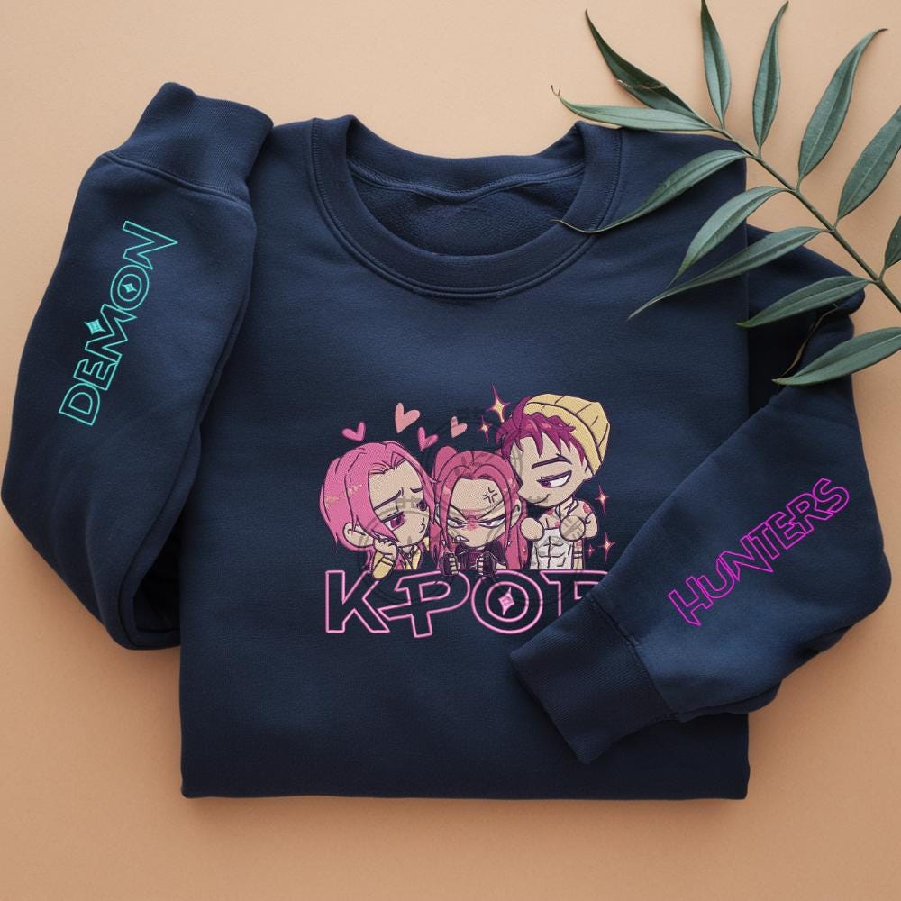 Embroidered KPOP Huntrix Band Sweatshirts Demon Hunters On The Sleeve