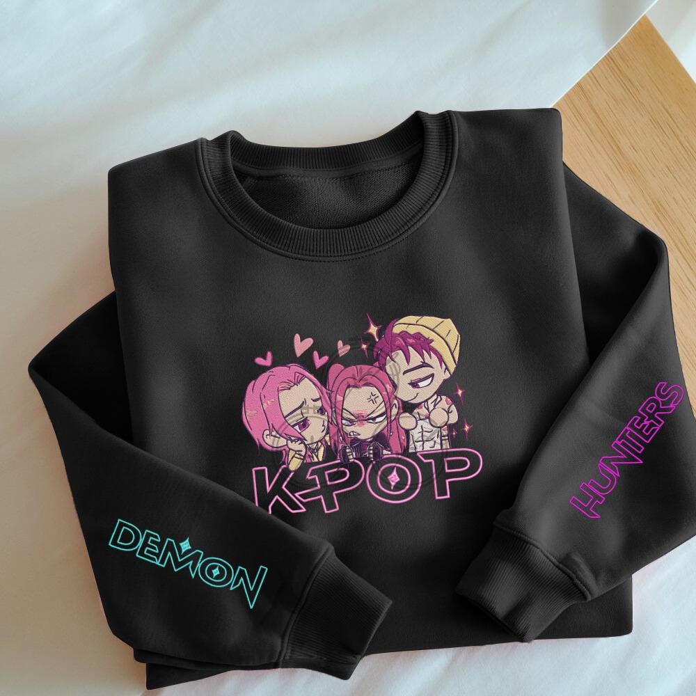 Embroidered KPOP Huntrix Band Sweatshirts, Demon Hunters On The Sleeve