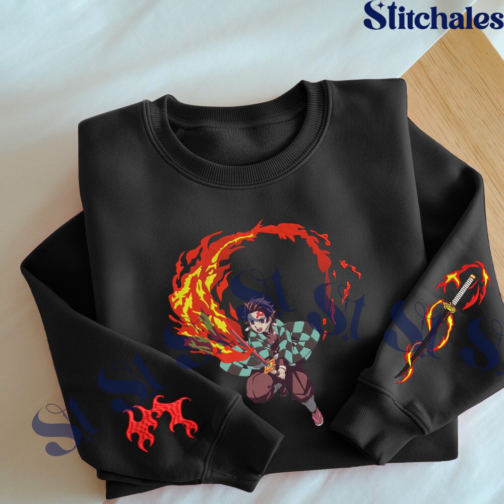 Embroidered Anime Sweatshirt, Tanjiro – Sun Breathing Hoodie