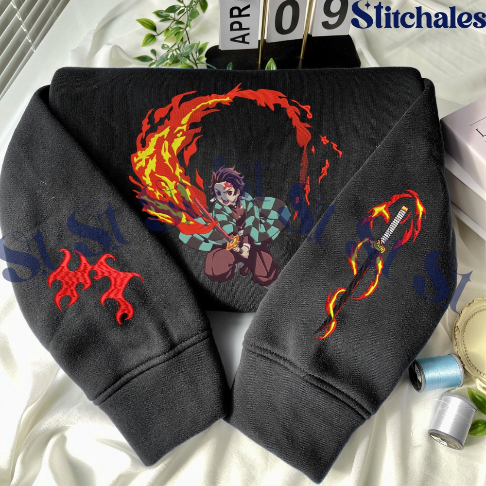 Embroidered Anime Sweatshirt, Tanjiro – Sun Breathing Hoodie