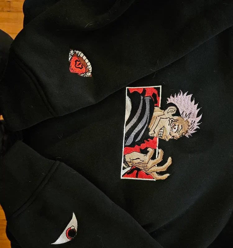 Reviews 25 Ryumen Sukuna - Embroidered Jujutsu Kaisen Sweatshirt Malevolent Shrine-Inspired Sweater photo review