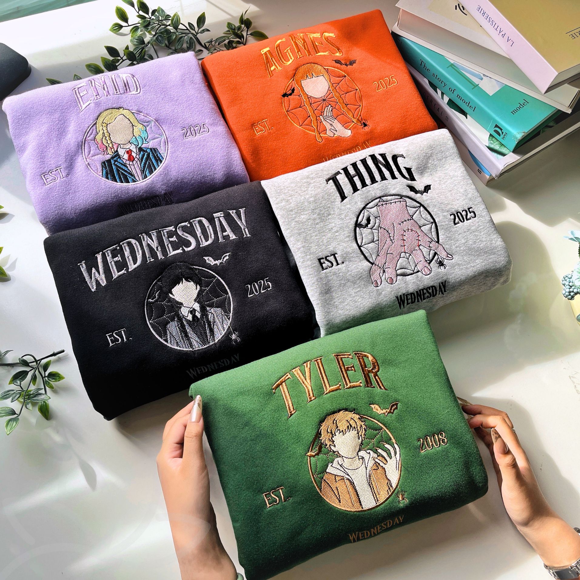 Embroidered Custom Wedsday Halloween Shirt Personalized Characters Sweatshirt Embroidered Custom Wedsday Halloween Shirt Personalized Characters Sweatshirt