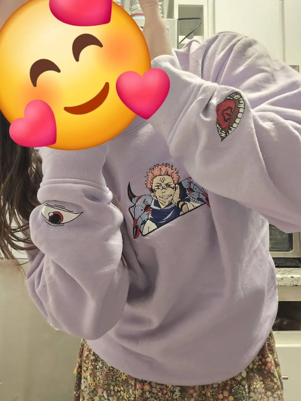 Reviews 37 Ryumen Sukuna - Embroidered Jujutsu Kaisen Sweatshirt Malevolent Shrine-Inspired Design photo review