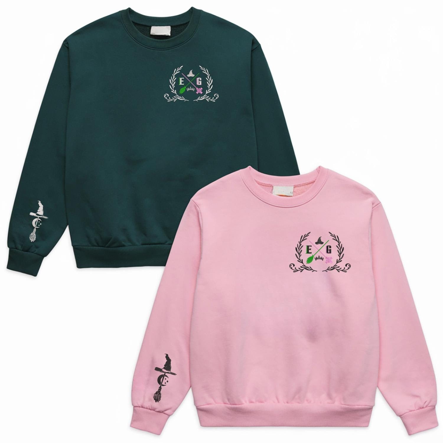 Wicked Pink And Green Unisex Embroidered Sweatshirt Glinda Wizard Of Oz Fan Gift