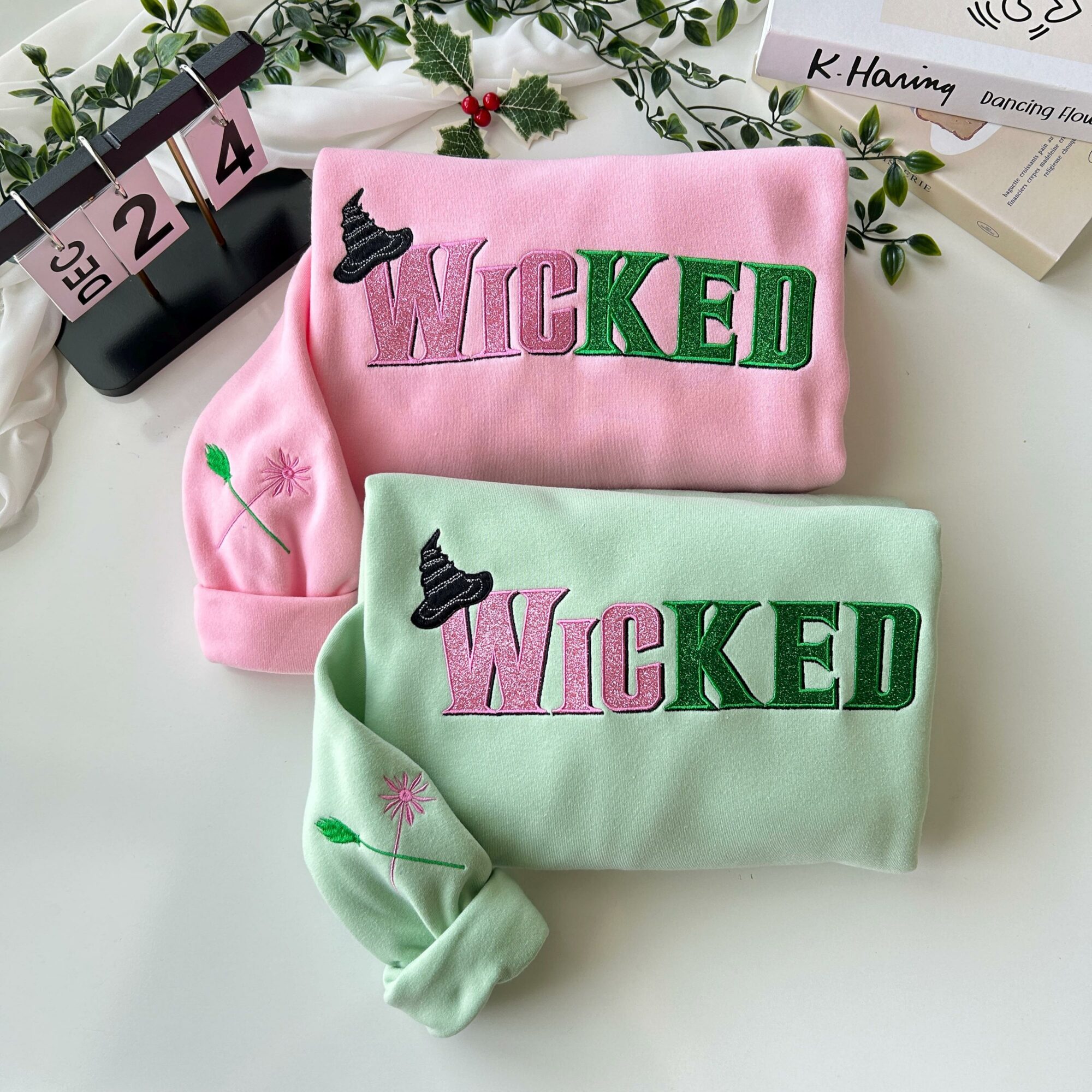 Wicked Glitter Colorful Embroidered Sweatshirt Defy Gravity Broomstick Magic Wand Hoodie