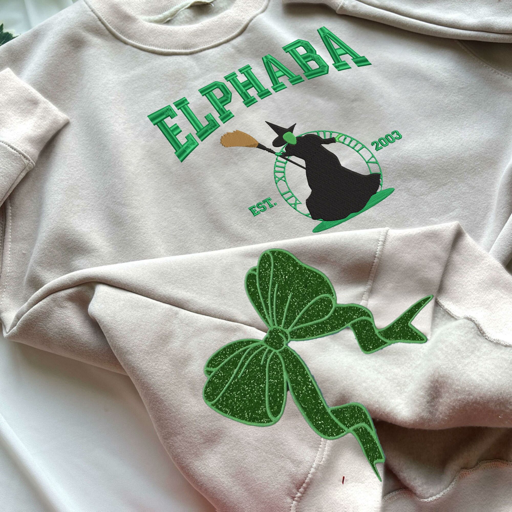Elphaba And Glinda Side Bow Embroidered Sweatshirt Halloween Gift For Her