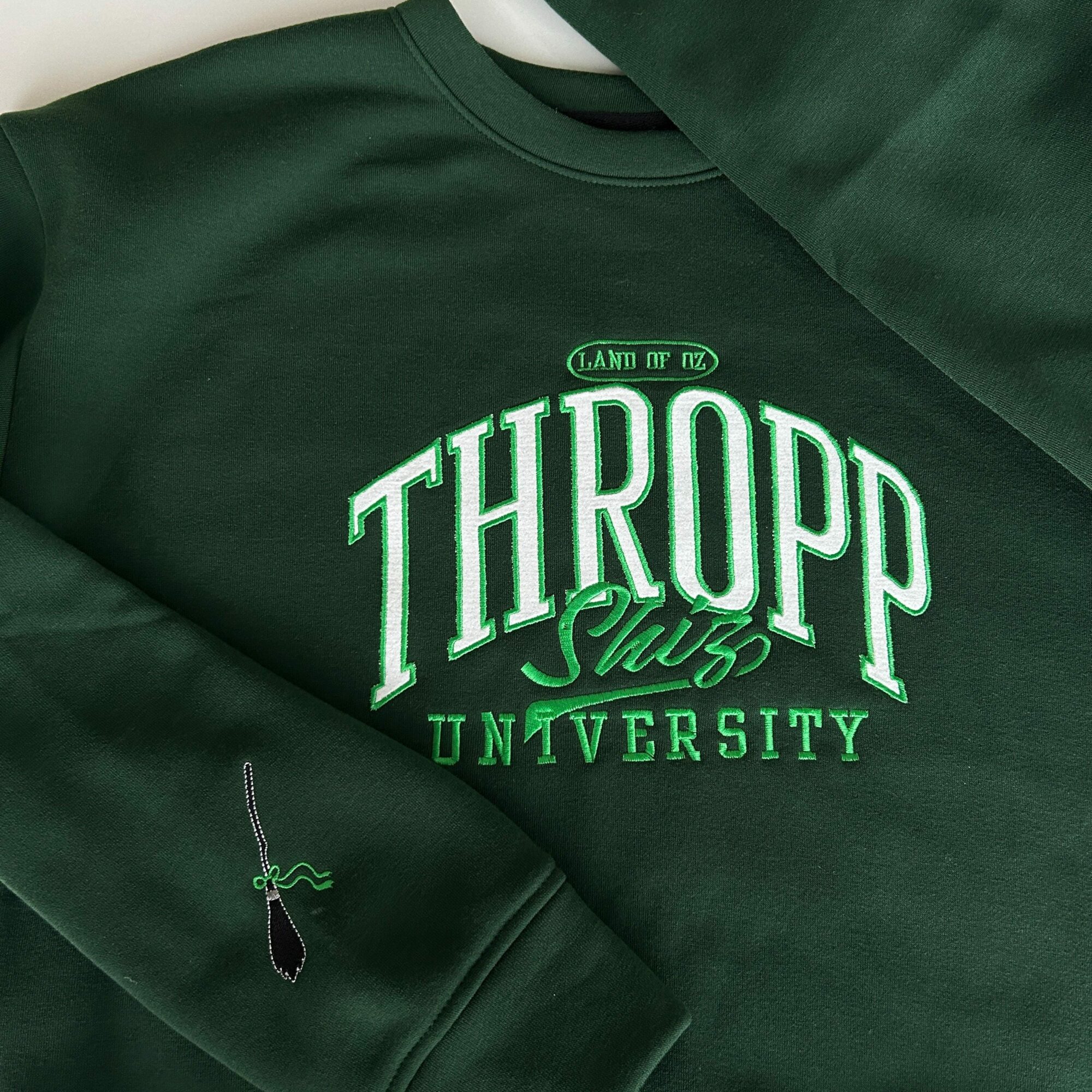Thropp And Upland Shiz University Glitter Embroidered Sweatshirt Land Of Oz Elphaba Glinda Defy Gravity