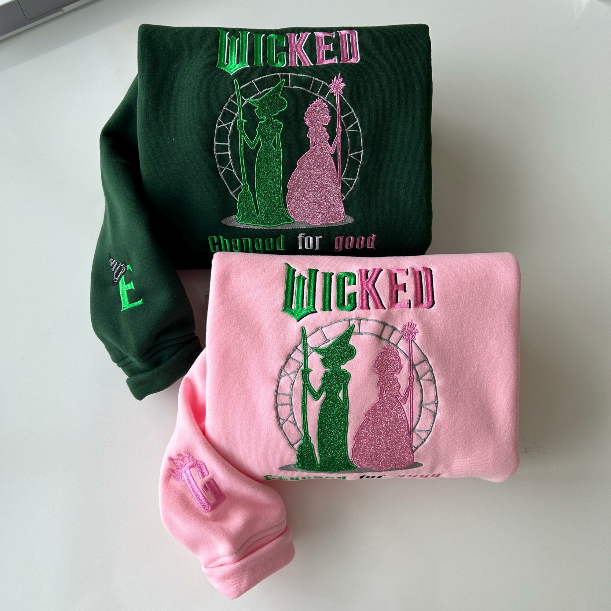 Wicked Changed For Good Glitter Embroidered Sweatshirt Elphaba And Glinda Embroidery On Sleeve