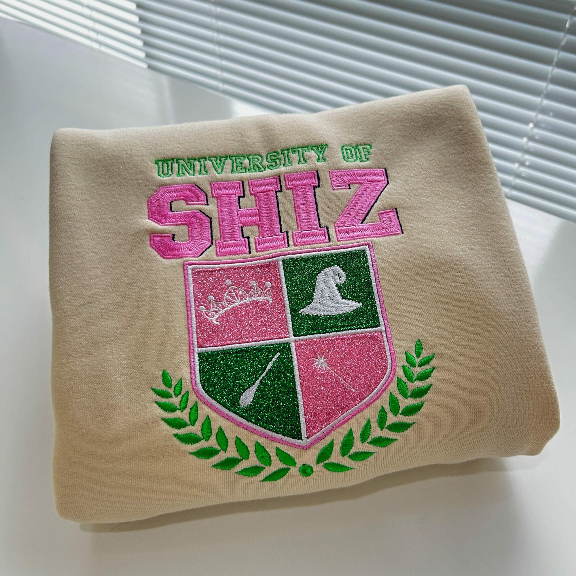 University Of Shiz Badges Embroidery Sweatshirt Wicked Elphaba Glinda Glitter Musical Movie Fan Gift