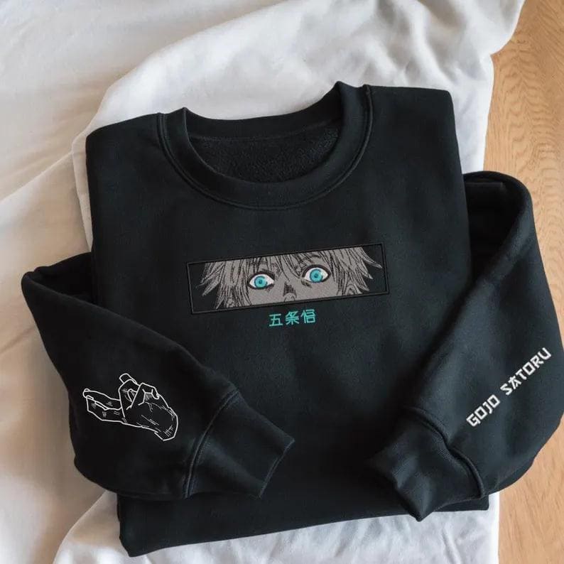 Limitless Cursed Technique Embroidered Sweatshirt Six Eyes Anime Crewneck Sorcery Battle Gift For Manga & Lovers