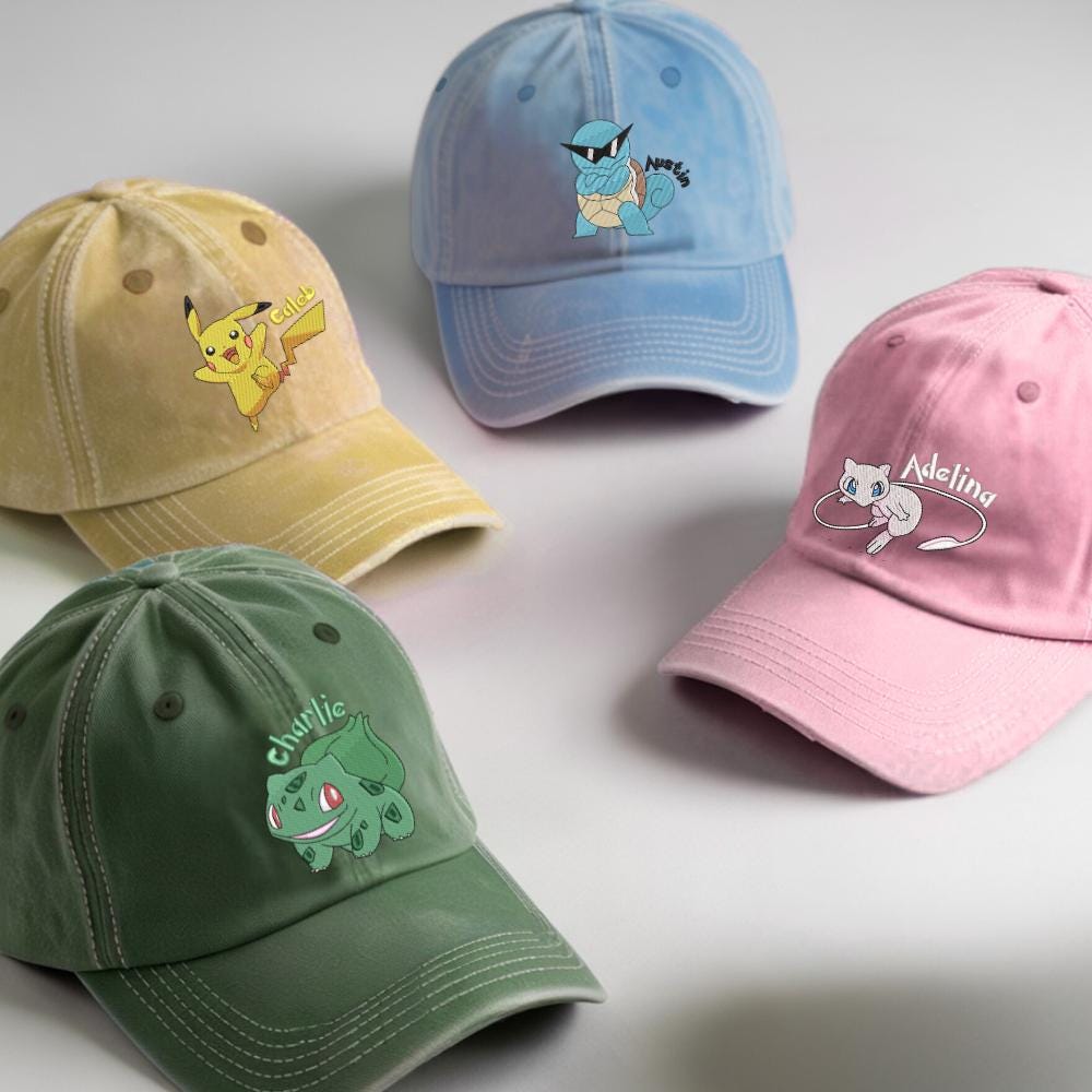 Embroidered Pokemon Characters Washed Hat Personalized Gift For Anime Fan