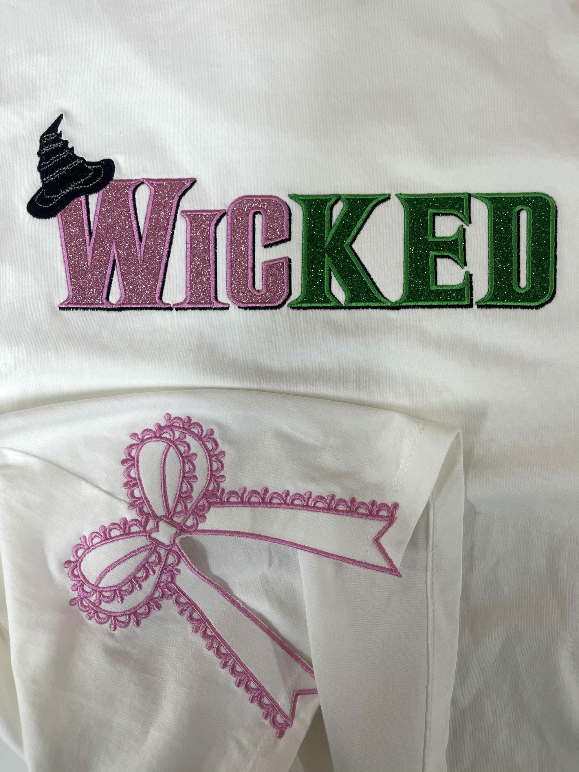 Wicked Glitter Colorful Side Bow Embroidered Sweatshirt Elphaba Glinda Defy Gravity Halloween Gift