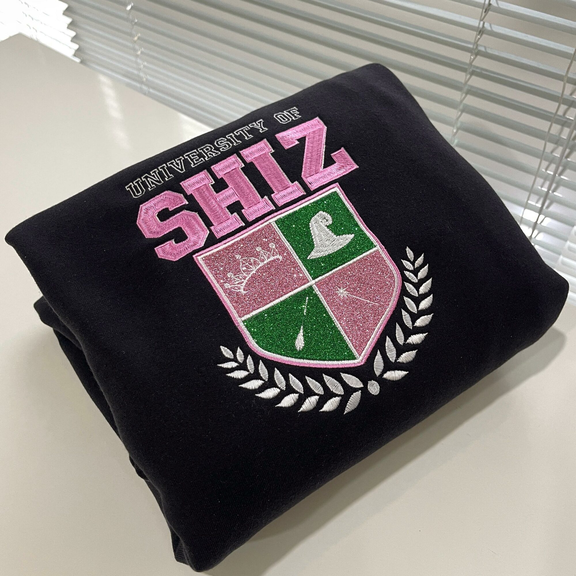 University Of Shiz Badges Embroidery Sweatshirt Wicked Elphaba Glinda Glitter Musical Movie Fan Gift