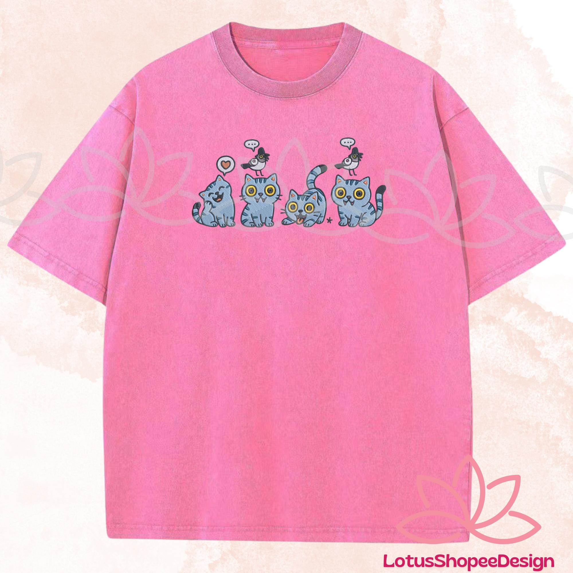 Four Cute Tiger And Bird Embroidered Demon Hunter Tee Funny Derpy