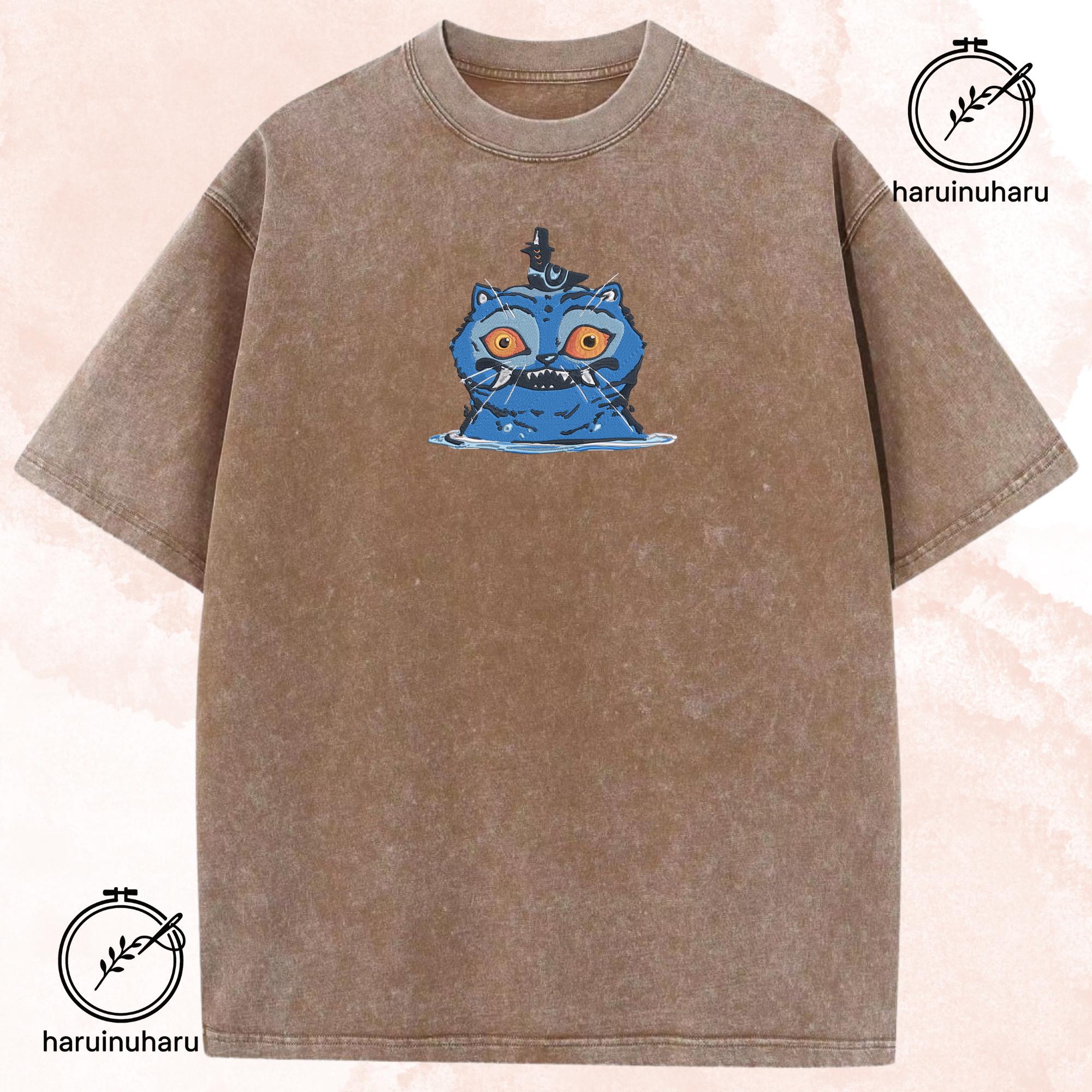 Embroidered Tiger And Bird Washed Shirt Demon Hunter Tee KPOP Band Huntrix Fan Funny Derpy Saja Girls Gift For Him