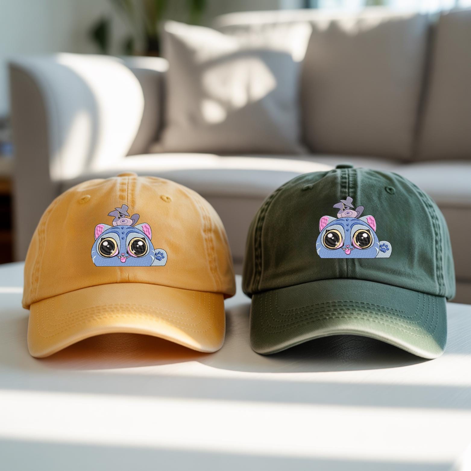Embroidered Cute Tiger And Bird Washed Hat Funny Derpy Baseball Cap