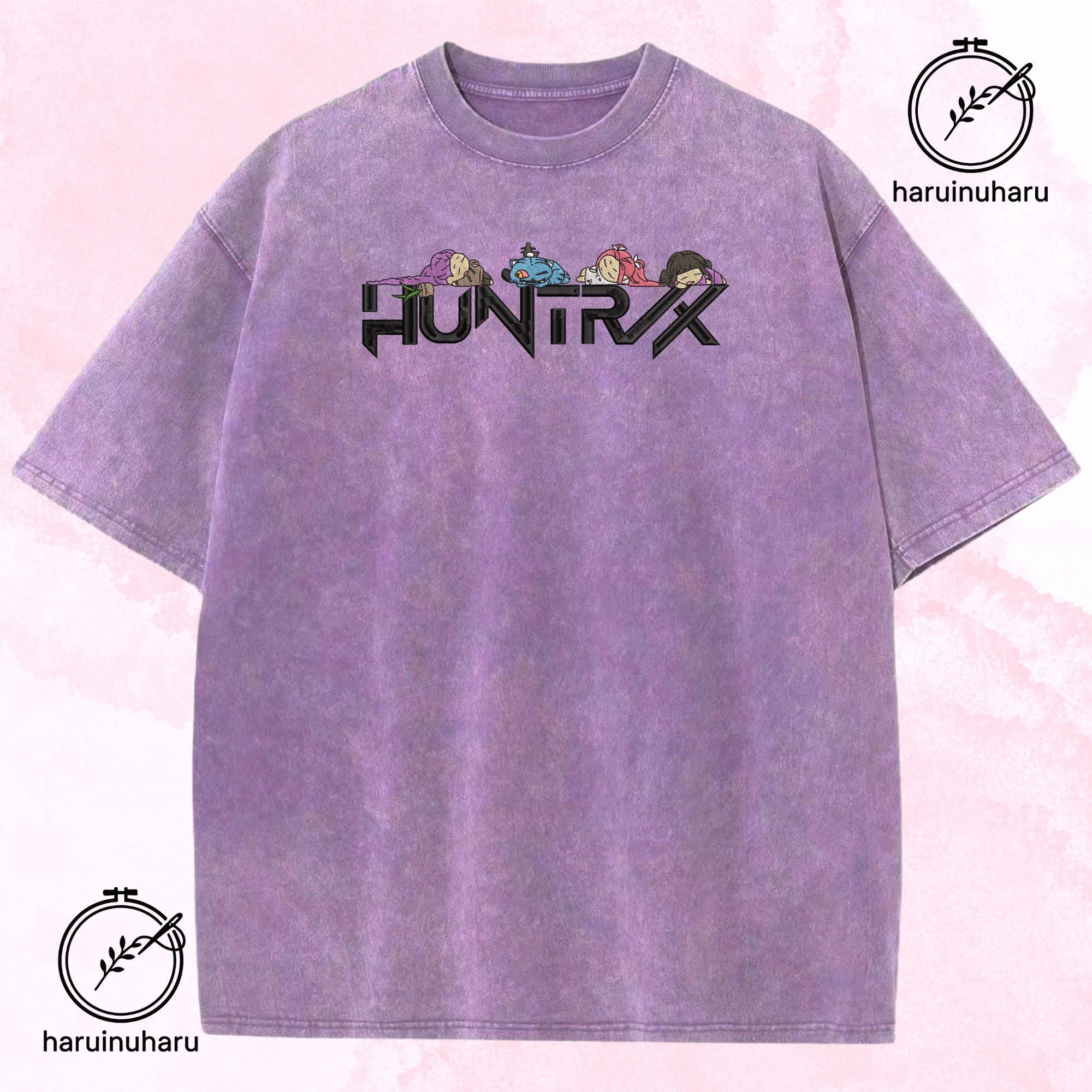 Embroidered Huntrix Washed TShirt KPOP Demon Hunter Chibi Design