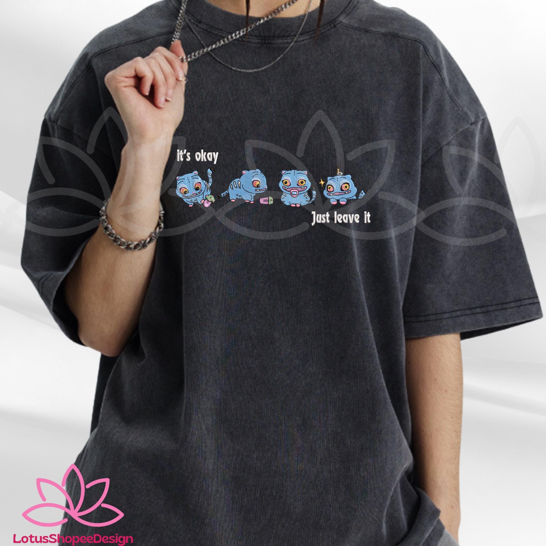 It’s Okay Just Leave It Derpy Tiger And Bird Demon Hunter Embroidered Washed TShirt