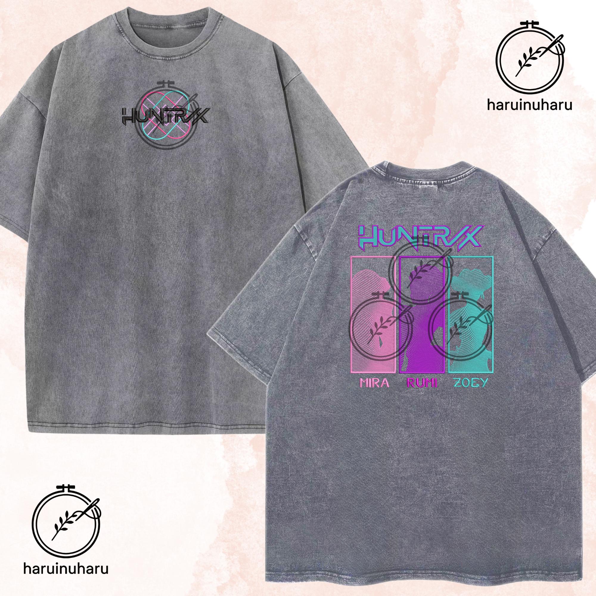 Embroidered KPOP Demon Hunter Logo Washed TShirt Gradiant Design