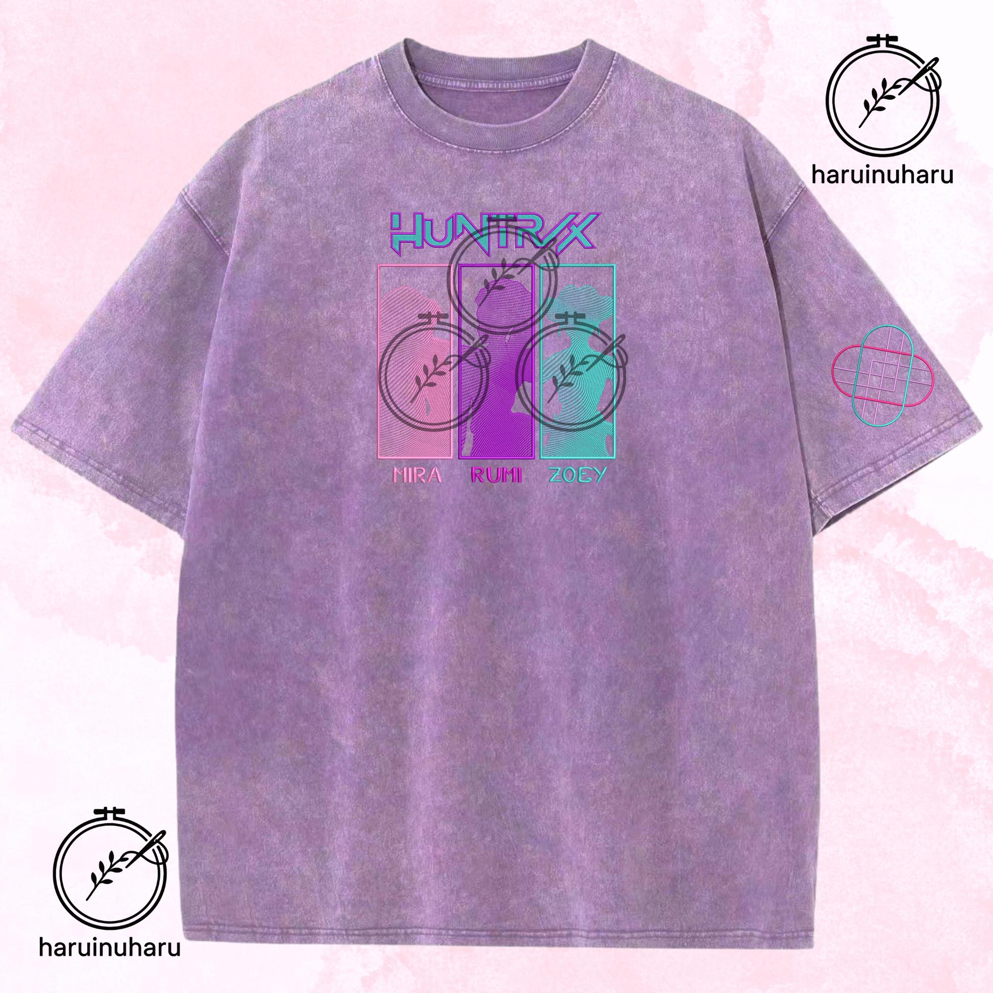 Embroidered KPOP Demon Hunter Huntrix Washed TShirt Gradient Design