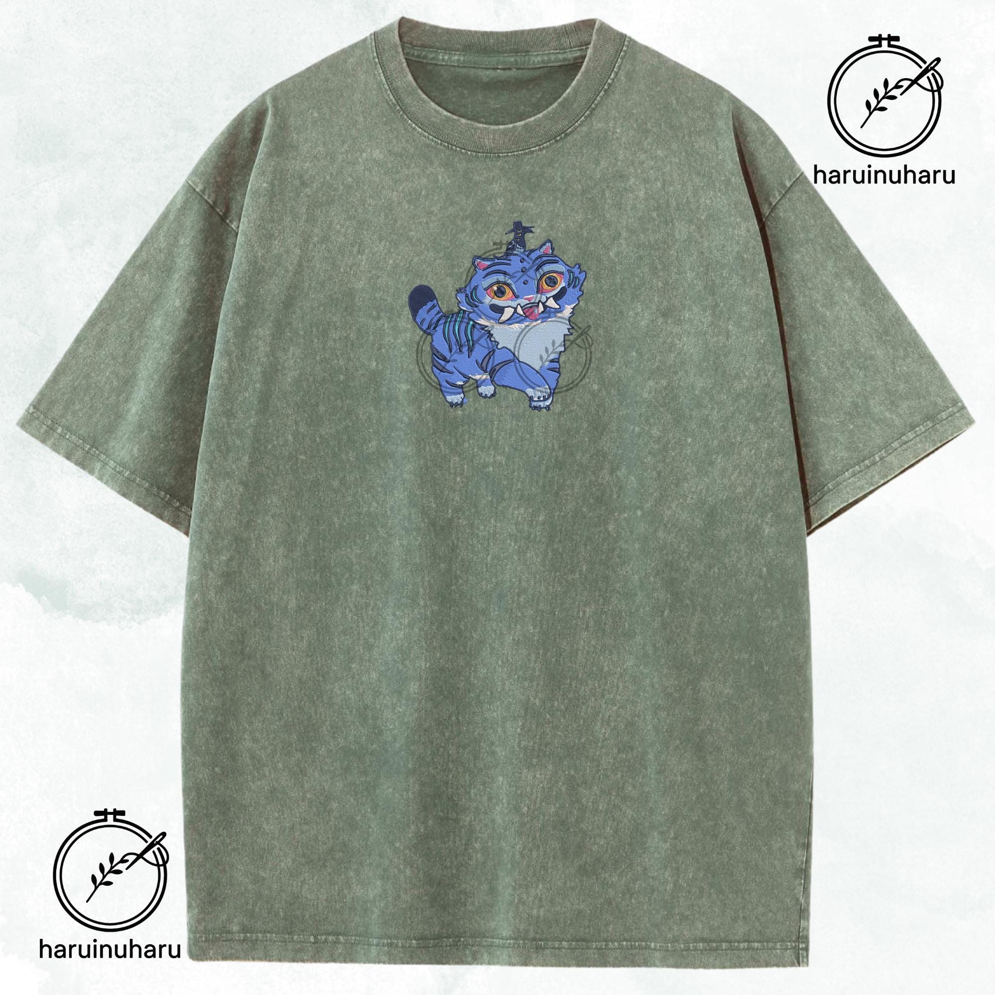 Embroidered Derpy Tiger And Bird Washed Shirt KPOP Band Huntrix Fan