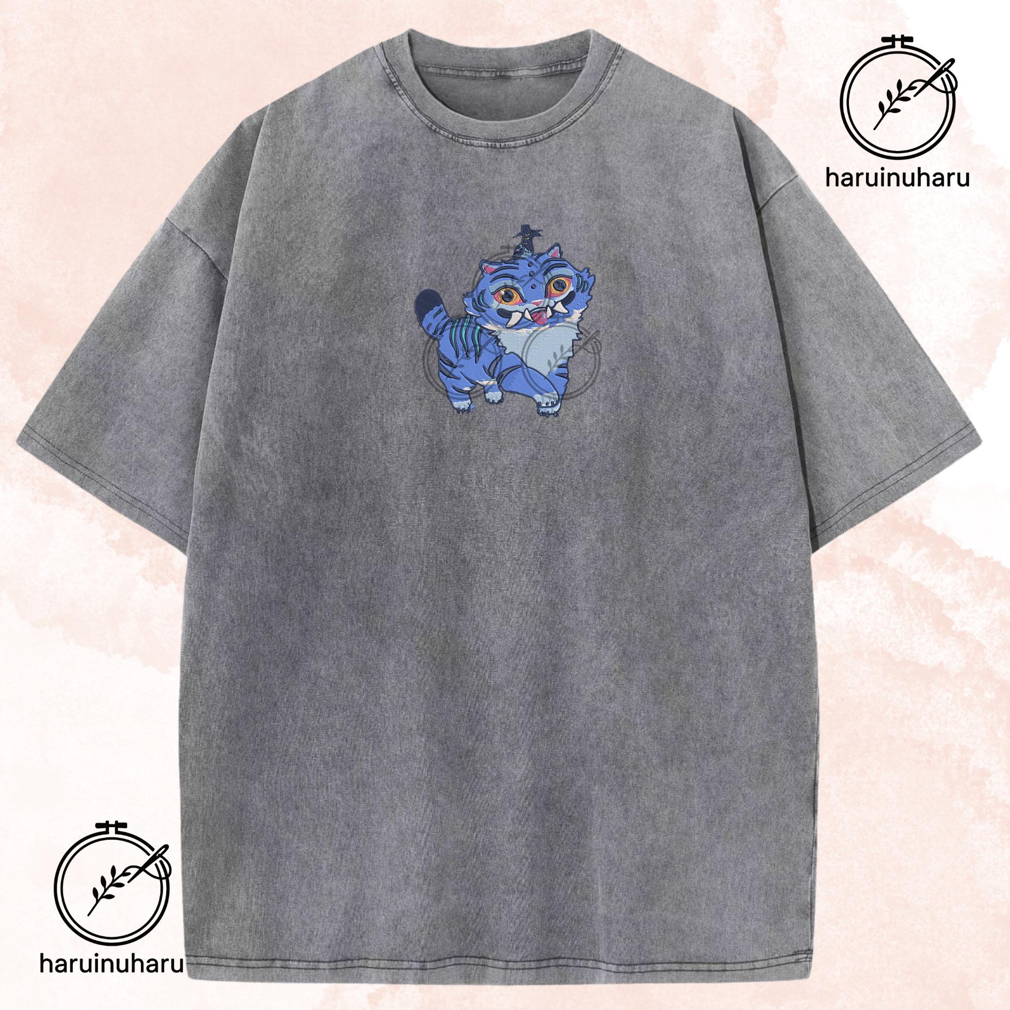 Embroidered Derpy Tiger And Bird Washed Shirt KPOP Band Huntrix Fan